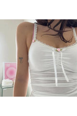 Weißes Camisole-Top mit Schleife und Spitze