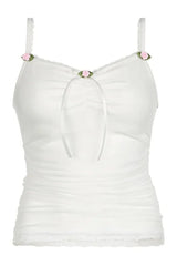 Weißes Camisole-Top mit Schleife und Spitze