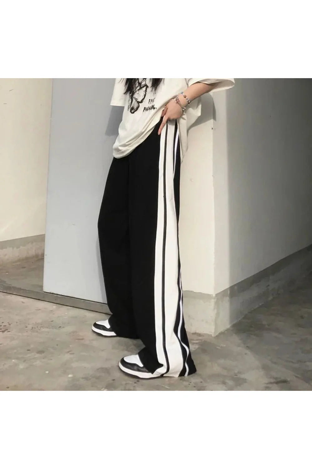 White Striped Wide Leg Pants