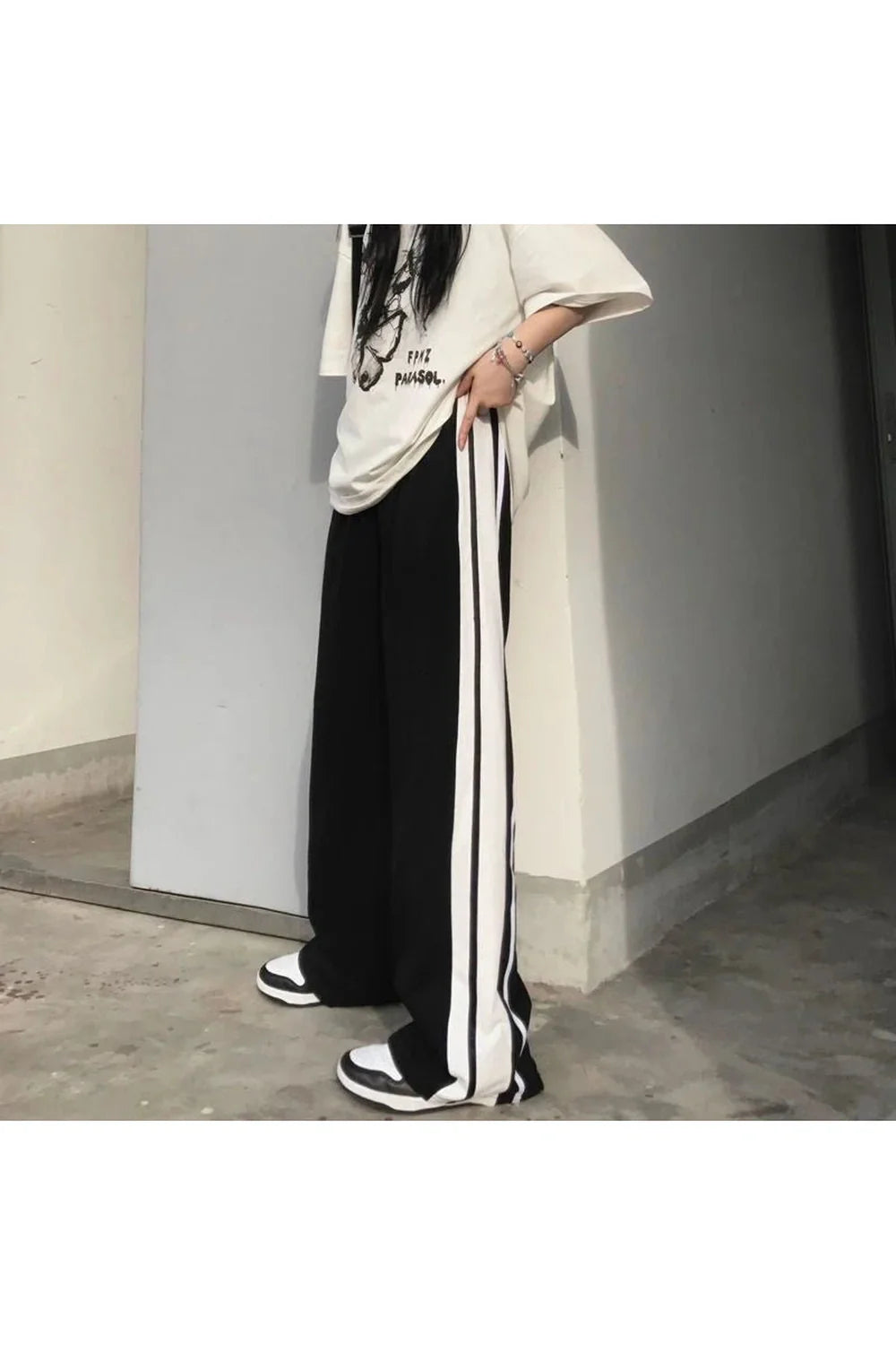 White Striped Wide Leg Pants