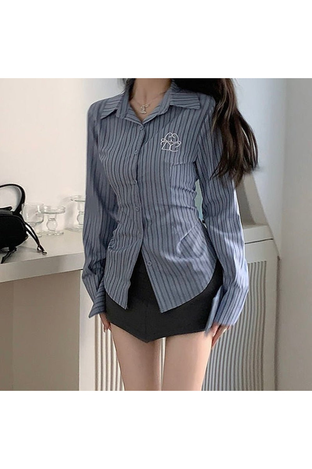 Damen Gestreiftes Stickhemd 