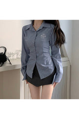 Damen Gestreiftes Stickhemd 