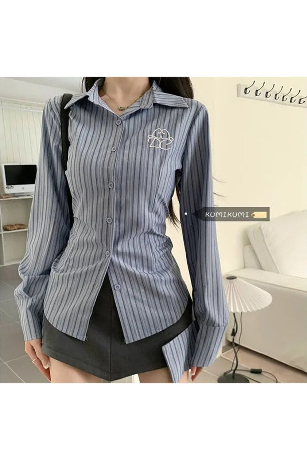 Damen Gestreiftes Stickhemd 