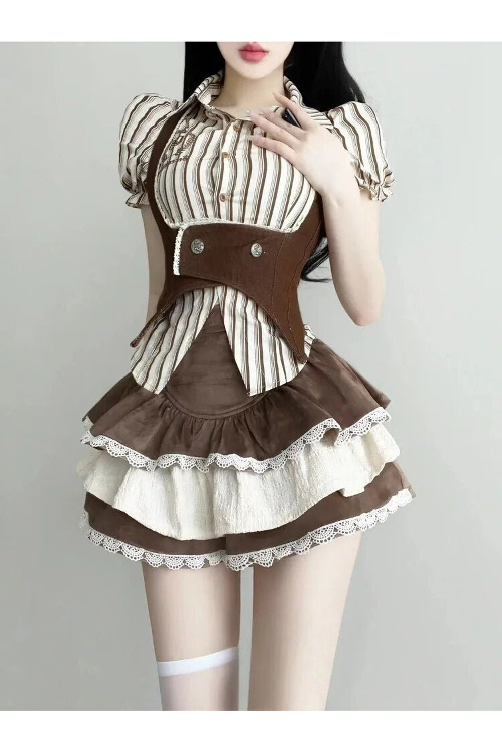 Y2K Chic Striped Shirt & Skirt Set