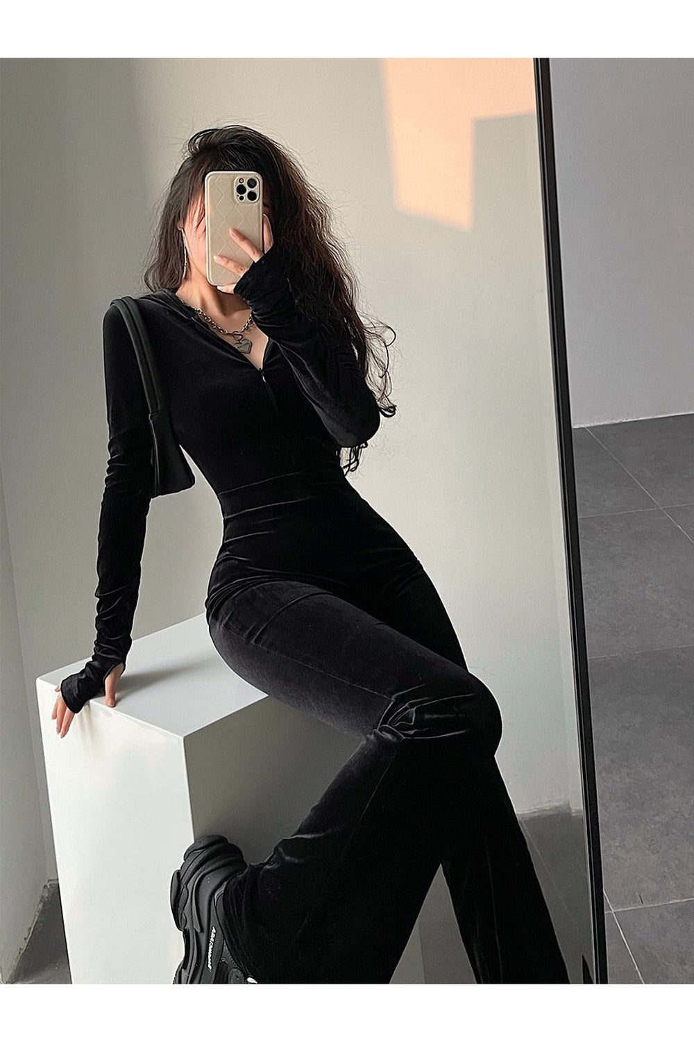 Y2k Black Velvet Tracksuit