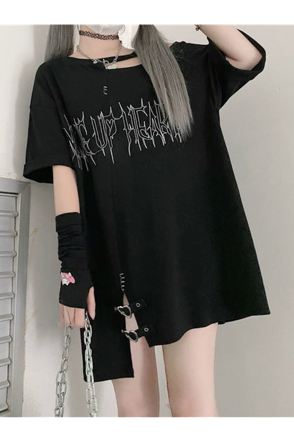 Y2k Mädchen-Punk-T-Shirt mit Buchstaben-Print und schulterfreiem Schnitt