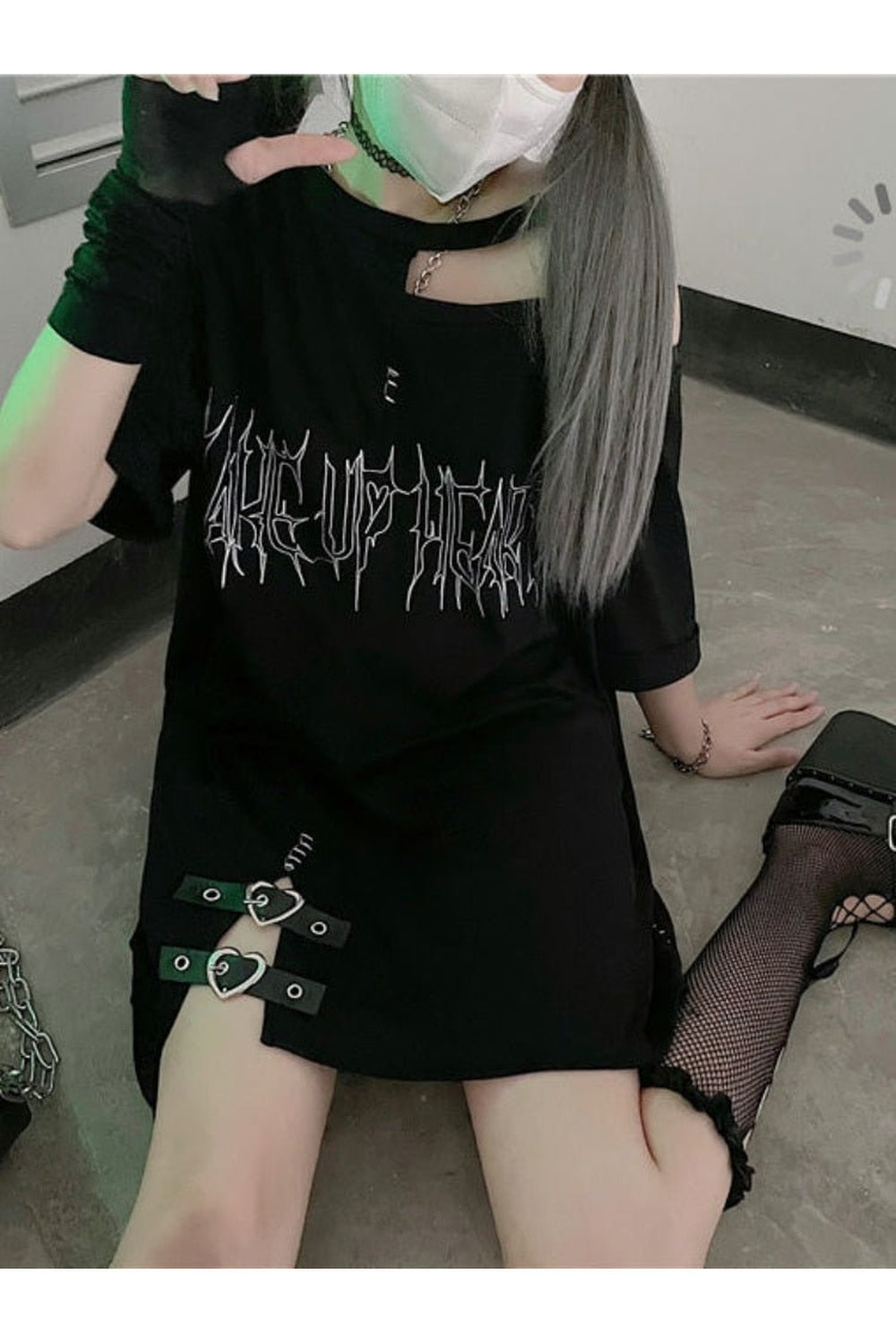 Y2k Mädchen-Punk-T-Shirt mit Buchstaben-Print und schulterfreiem Schnitt