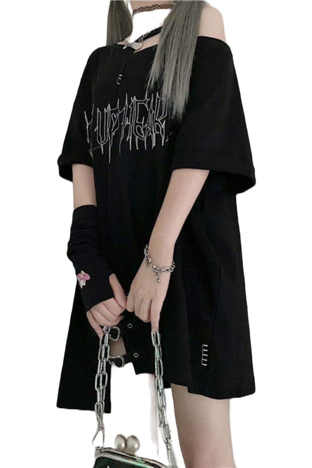 Y2k Mädchen-Punk-T-Shirt mit Buchstaben-Print und schulterfreiem Schnitt