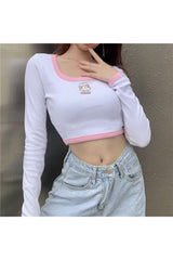 Y2k Kitty Embroidery Cute Crop Top