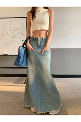 Y2K Jeansrock mit niedriger Taille und Fischschwanz