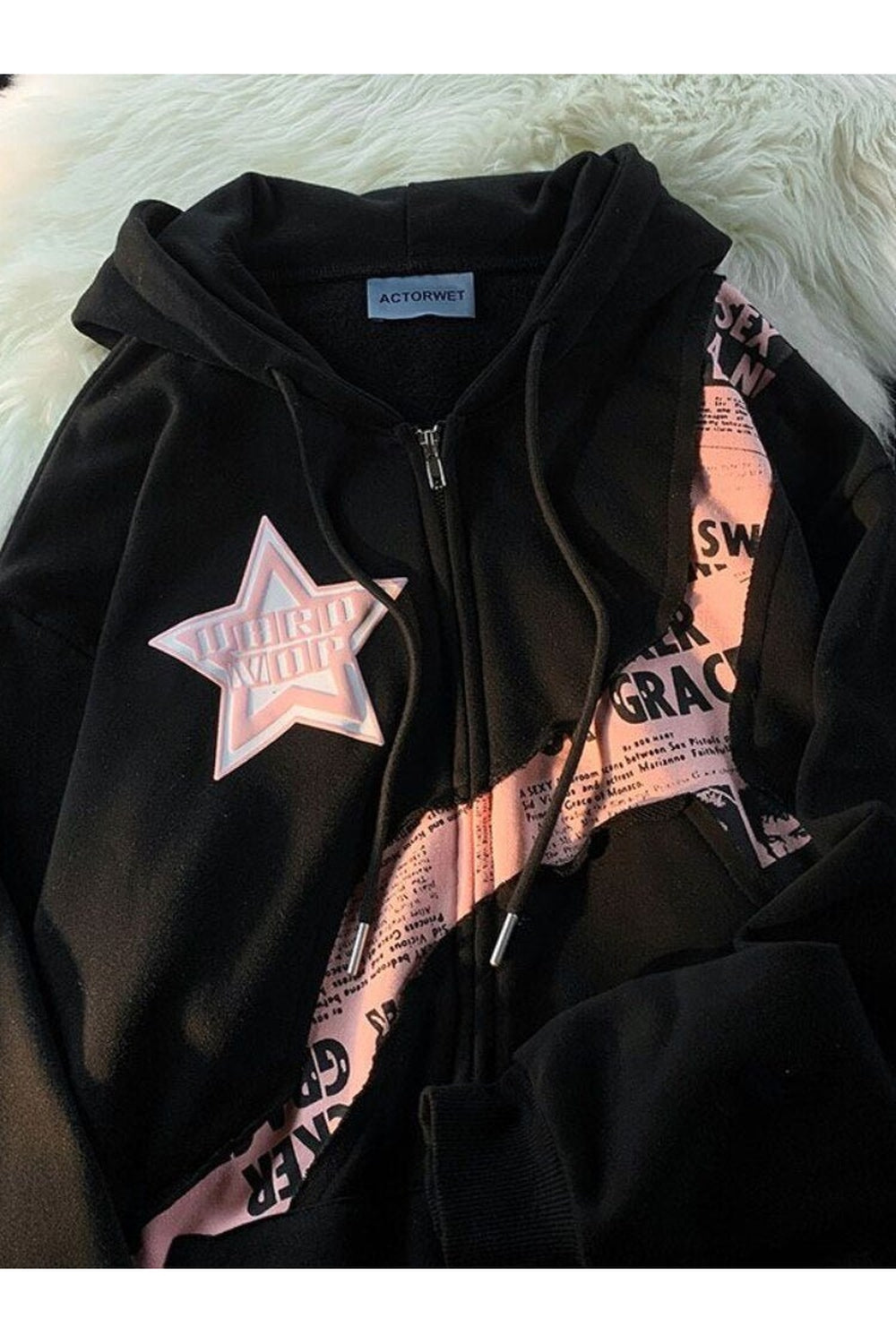 Fall Y2k Pink Star Zip Up Hoodie