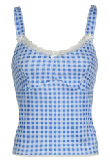 Y2K Plaid Lace Cami Top