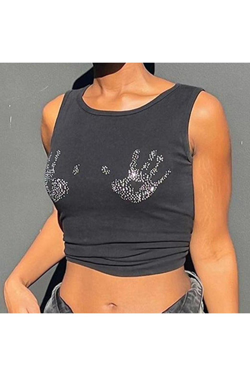 Y2k Rhinestone Hand Print Crop Top