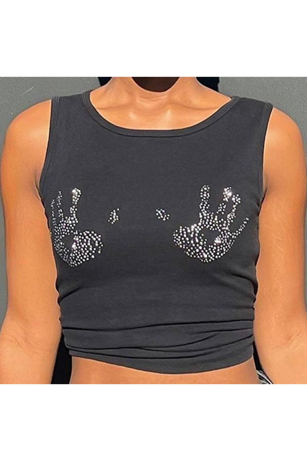 Y2k Rhinestone Hand Print Crop Top