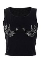 Y2k Rhinestone Hand Print Crop Top