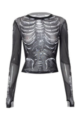 Y2k Skull Print Black  Top