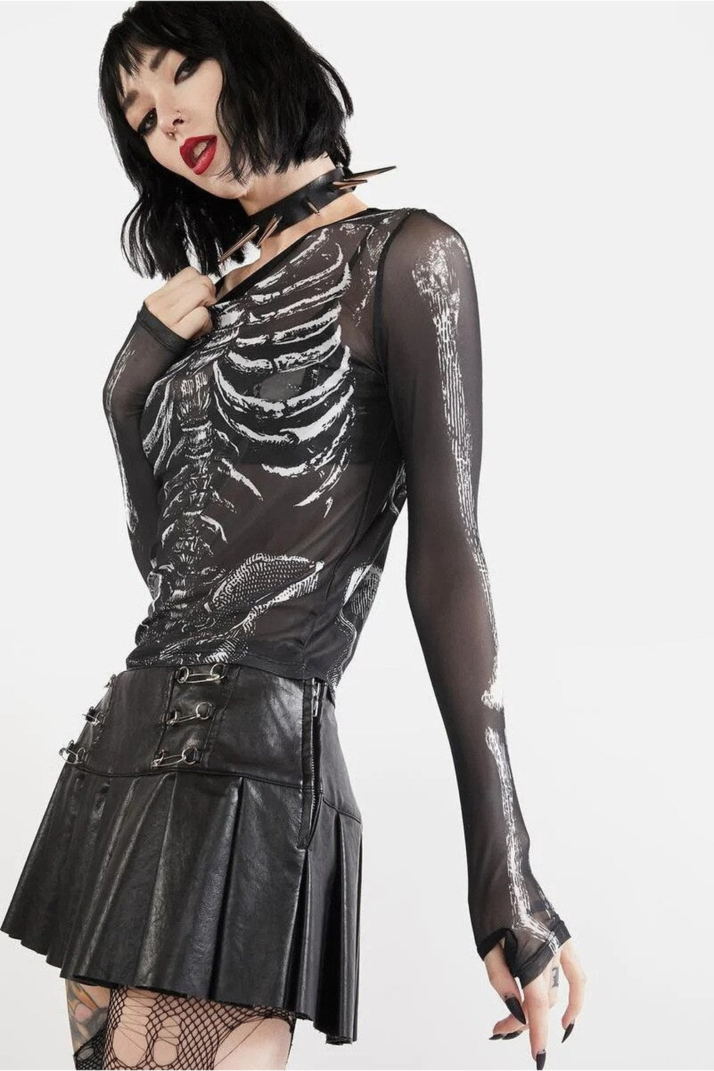 Y2k Skull Print Black  Top
