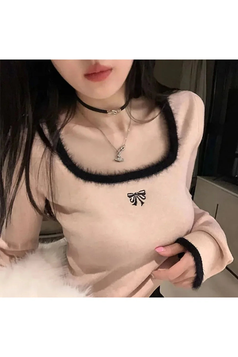 Pull en maille à col carré Y2K