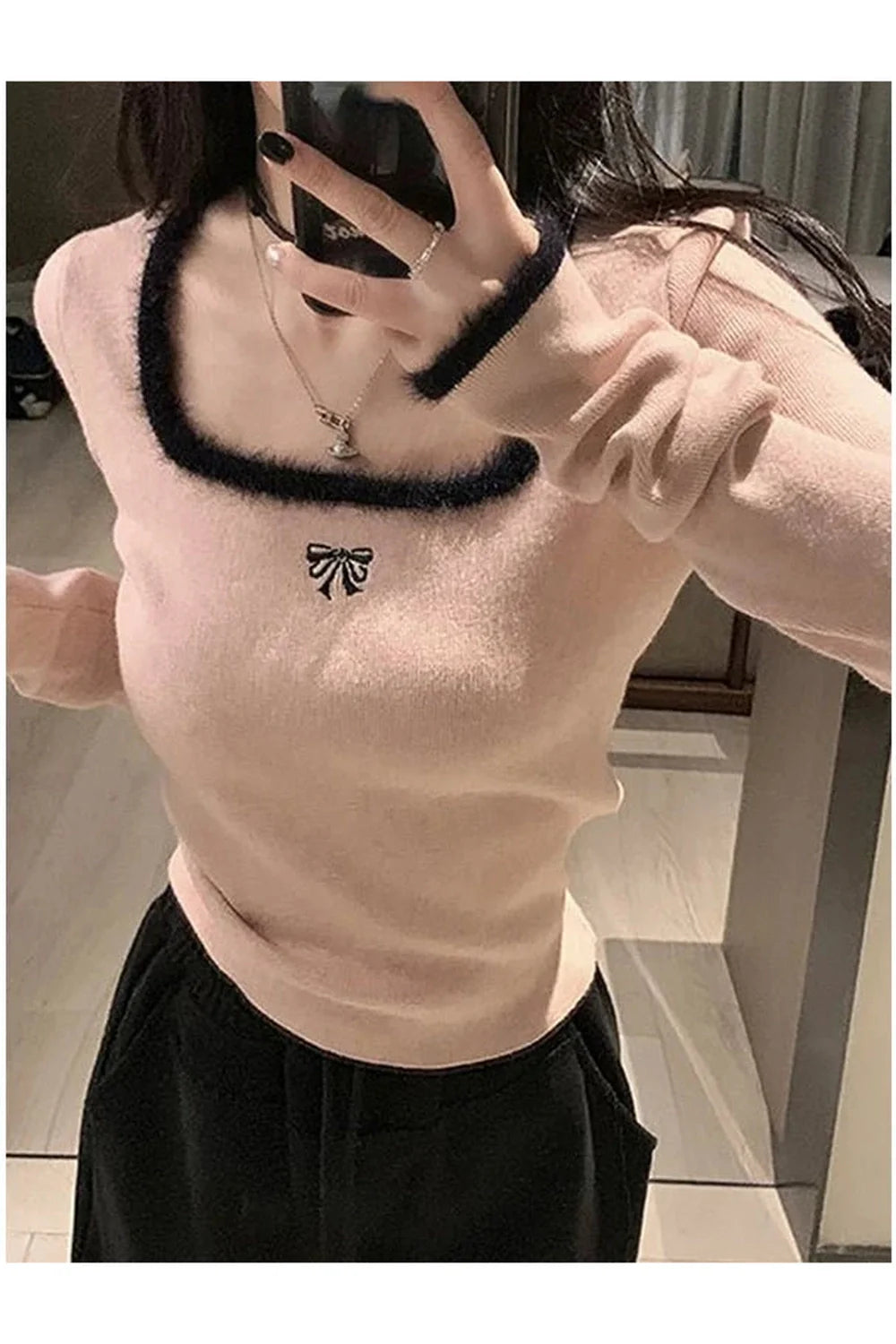 Pull en maille à col carré Y2K