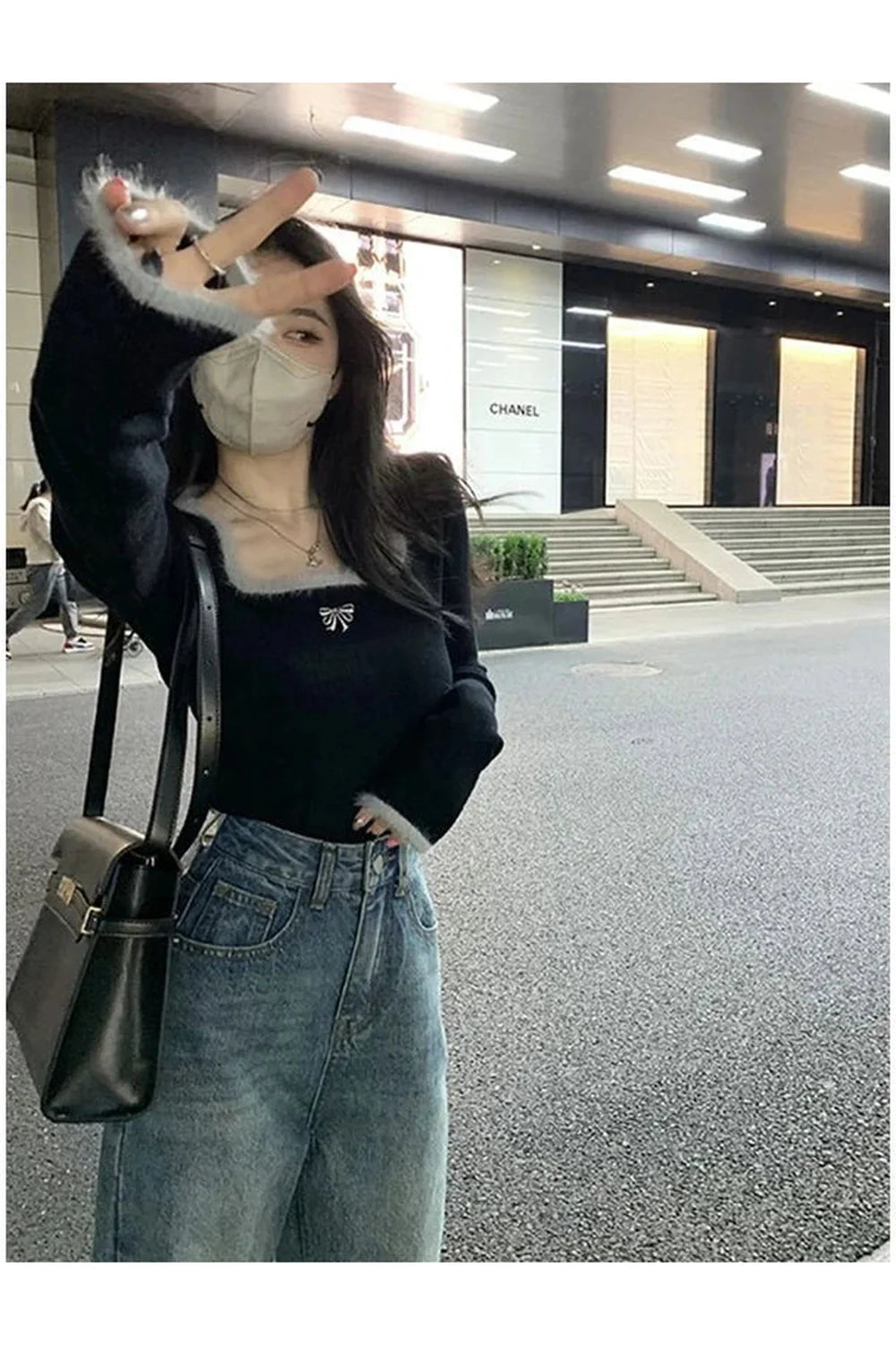 Pull en maille à col carré Y2K