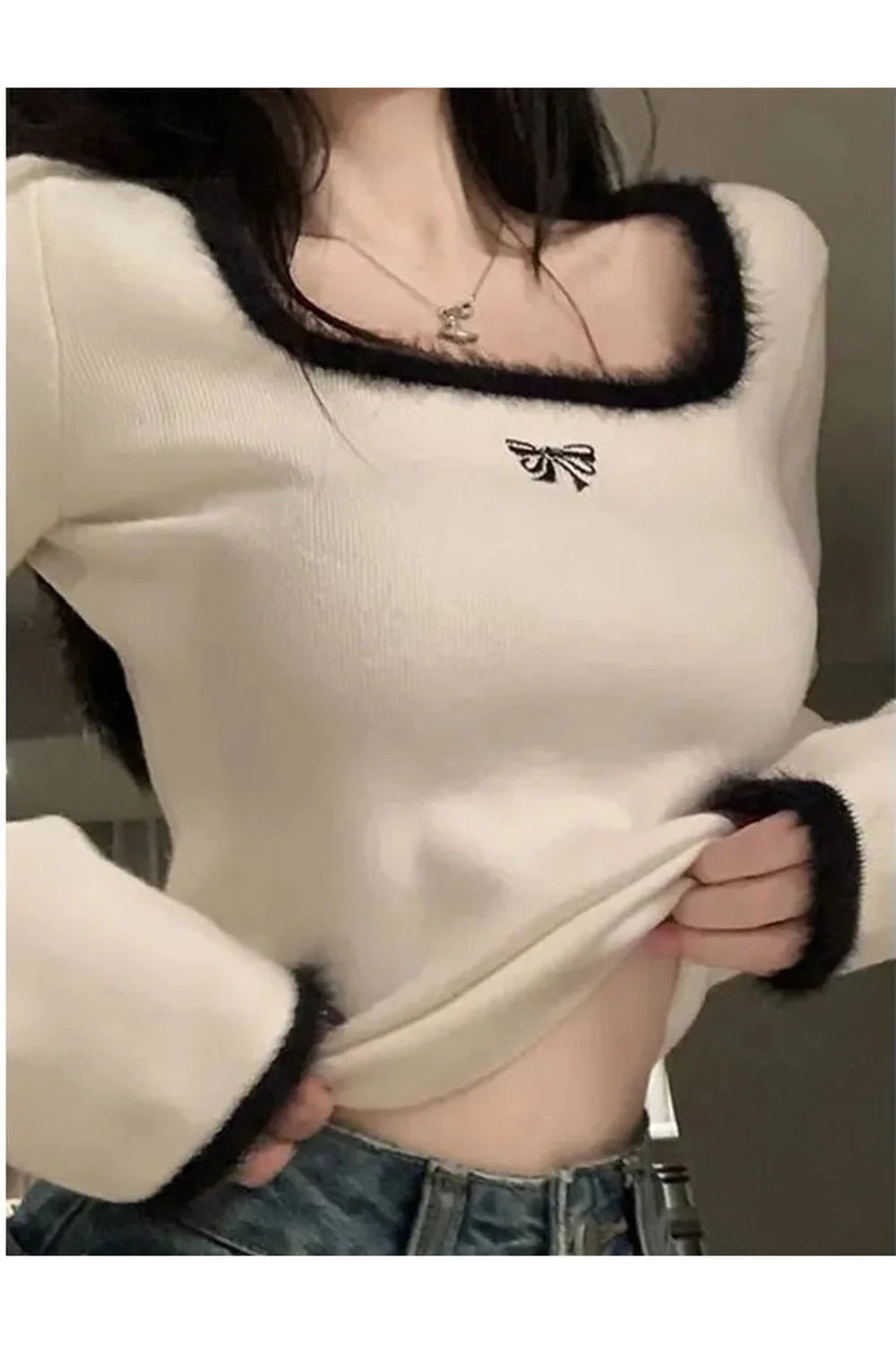 Pull en maille à col carré Y2K