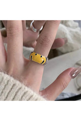 Yellow Smile Face Silver Ring