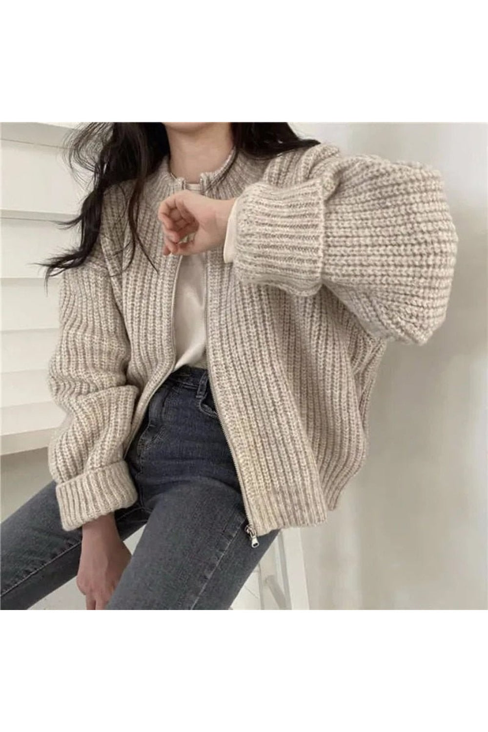 Fall Zipper Knitted Cardigan Sweater