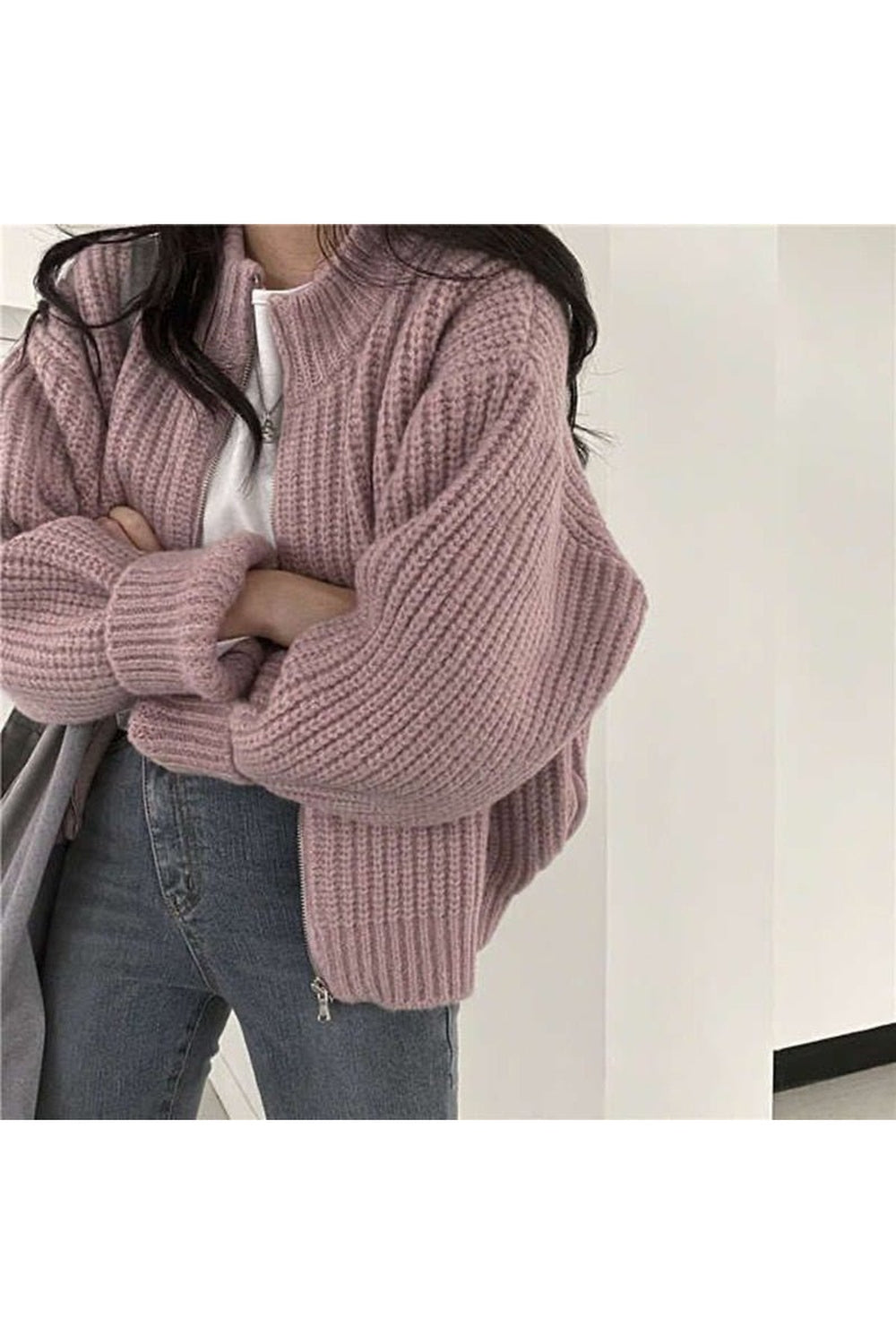 Fall Zipper Knitted Cardigan Sweater