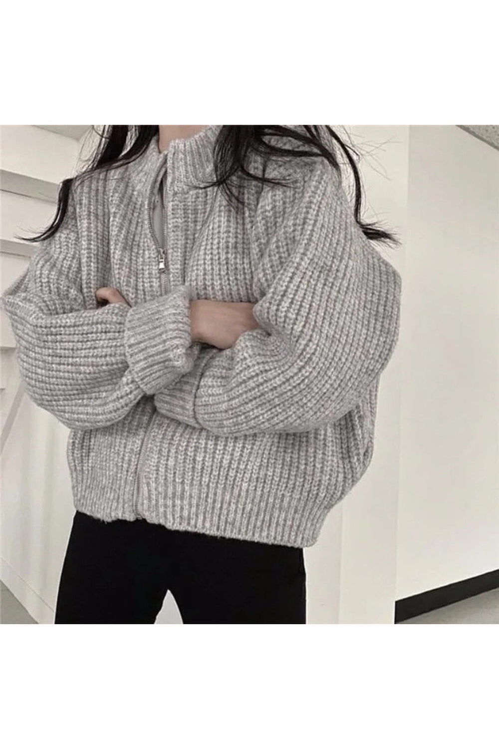 Fall Zipper Knitted Cardigan Sweater