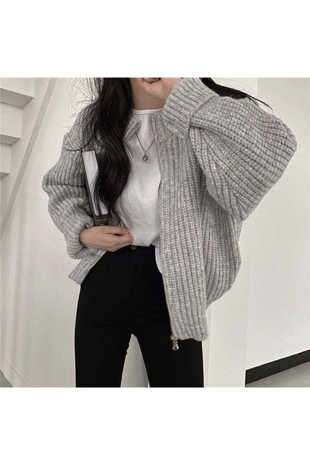 Fall Zipper Knitted Cardigan Sweater